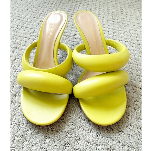 NWOB Gianvito Rossi Bijoux Mule Sandals Heels Womens 37 7 Lime Green Leather NEW - Picture 3 of 13